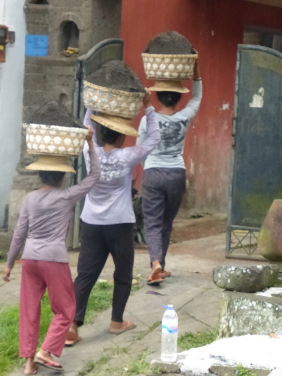 It was fascinating to watch this female trio strategize how to get these heavy baskets of dirt on their heads. They then walked off up the hill in stately grandeur and unison.